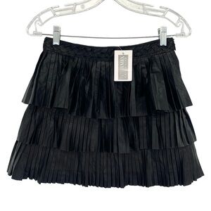 Intermix Farrah Pleated Black Leather Tiered Mini Skirt New Small